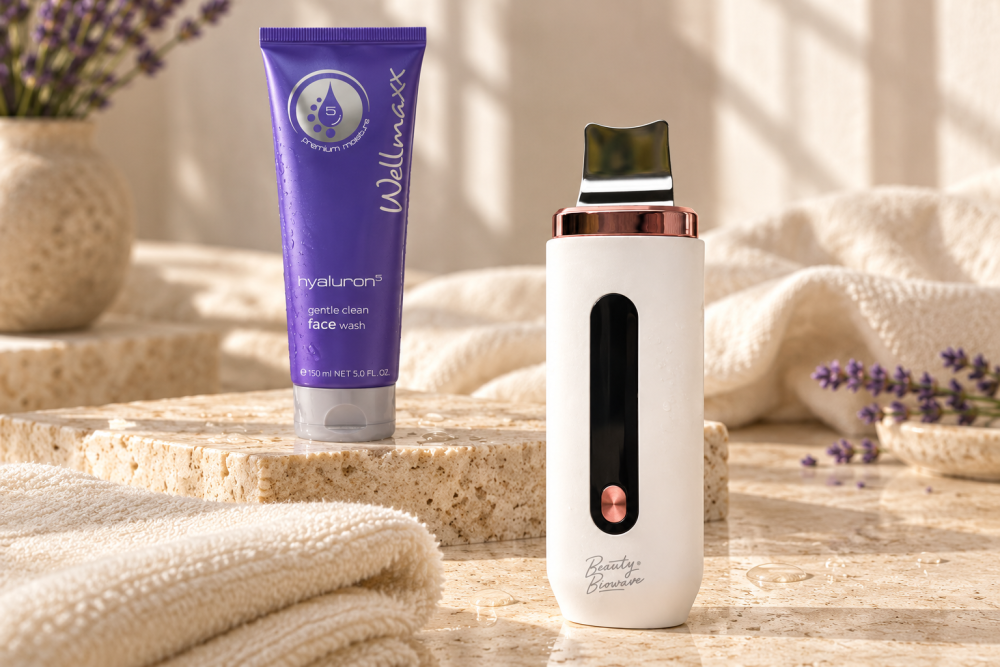 Wellmaxx Hyaluron5 Gentle Clean čisticí emulze s ultrazvukovou špachtlí BeautyBiowave