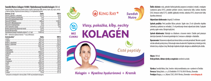 Swedish Nutra Bovine Collagen Pure Peptide - hovězí kolagen so sladidlom (glykozidy steviolu)