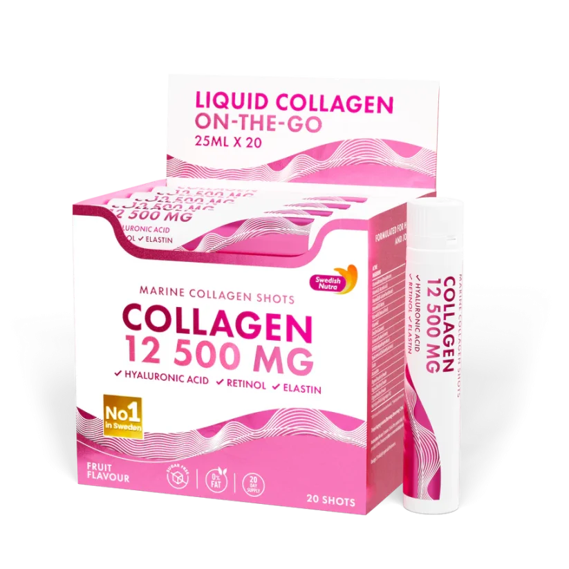 Collagen 12 500 MG On-the-Go – Tekutý mořský kolagen s kyselinou hyaluronovou, retinolem a vitamíny 30ks shoty