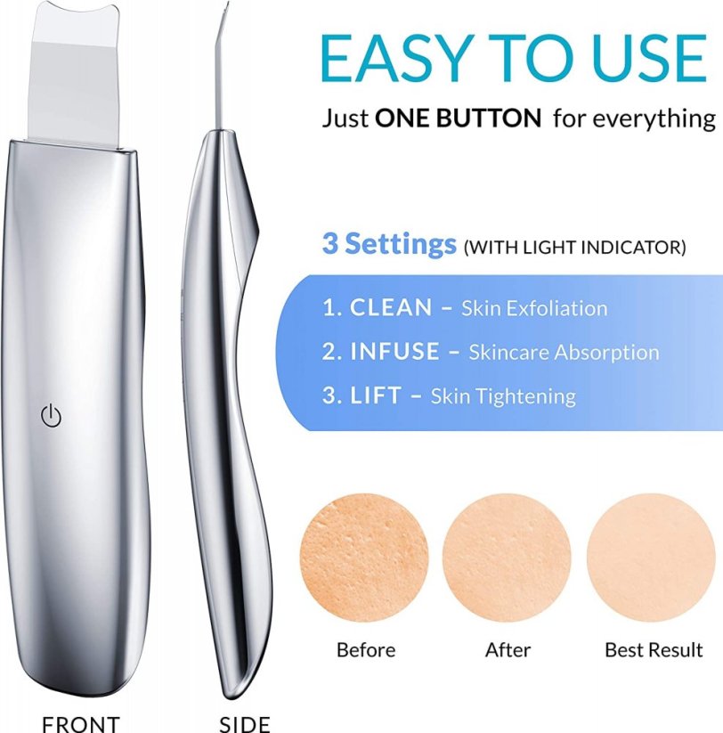 BeautyBiowave celotělově kovová sonická špachtle SILVER