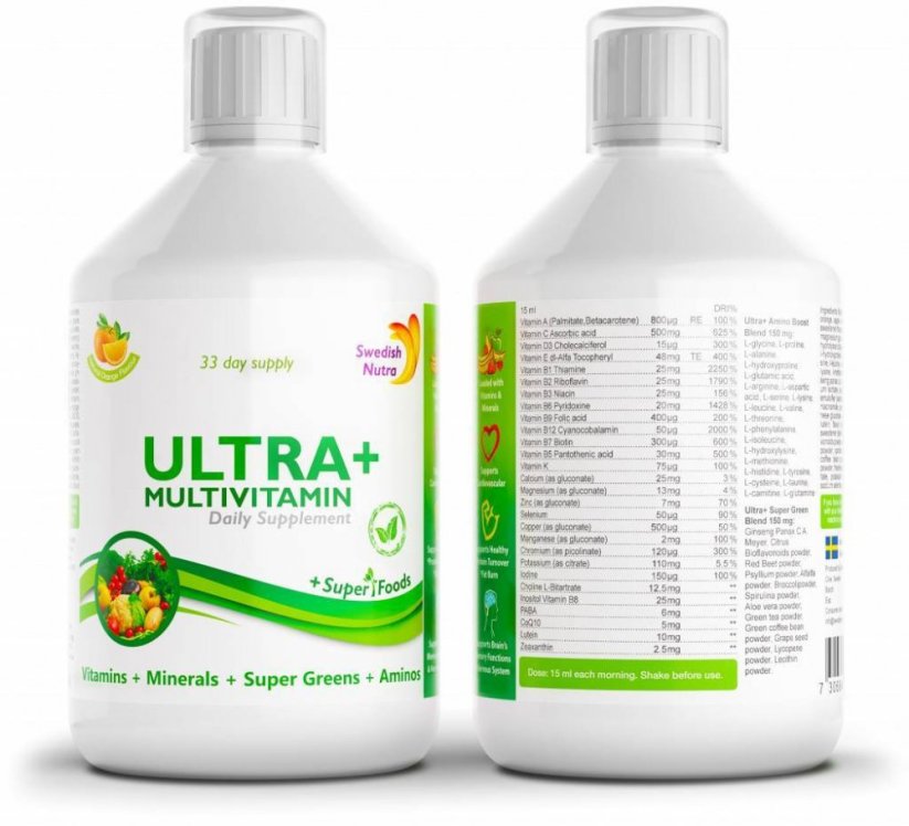 Swedish Nutra Ultra +Multivitamín Vegan 500ml