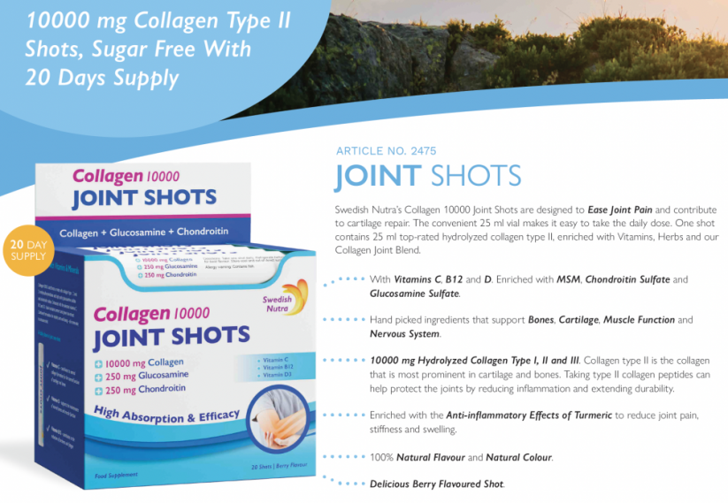 Swedish Nutra Joint Shots Collagen 10 000 20 lahviček (kloubní výživa)