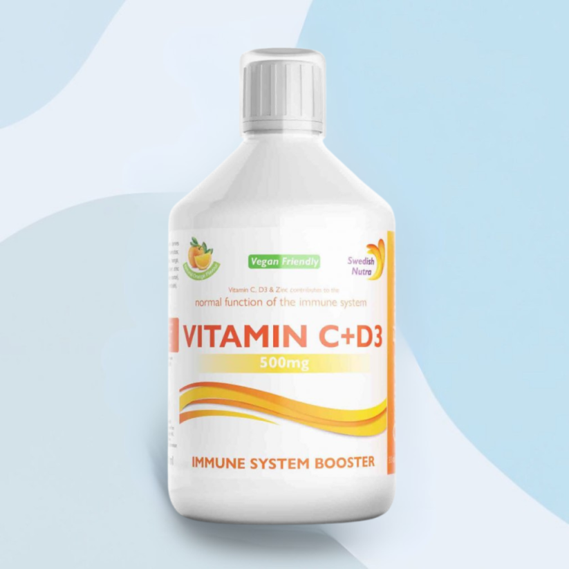 Swedish Nutra vitamin C + vitamin D3 + zinek na posílení imunity 500 ml