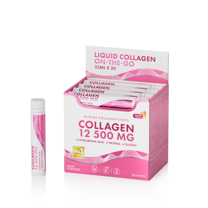 Collagen 12 500 MG On-the-Go – Tekutý morský kolagén s kyselinou hyalurónovou, retinolom a vitamínmi 20ks shoty