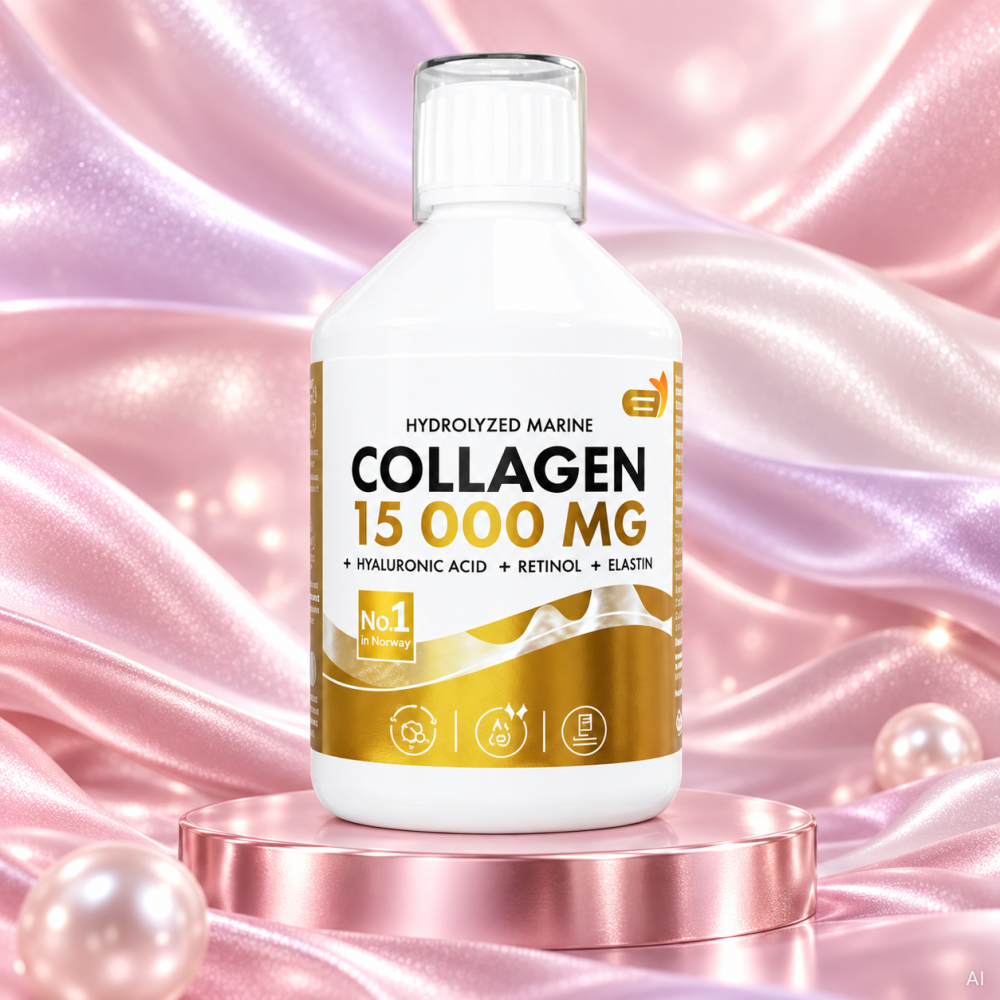 Swedish Collagen GOLD 15 000 mg na ružovo-fialovom perleťovom pozadí