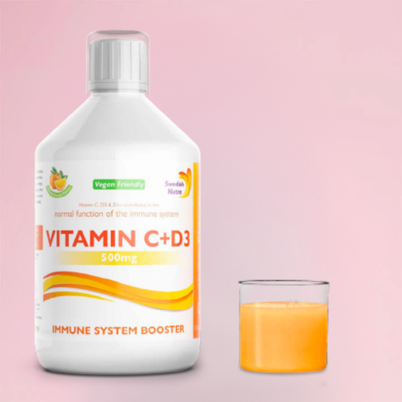 Swedish Nutra vitamín C + vitamín D3 + zinok 500 ml (podpora imunity)