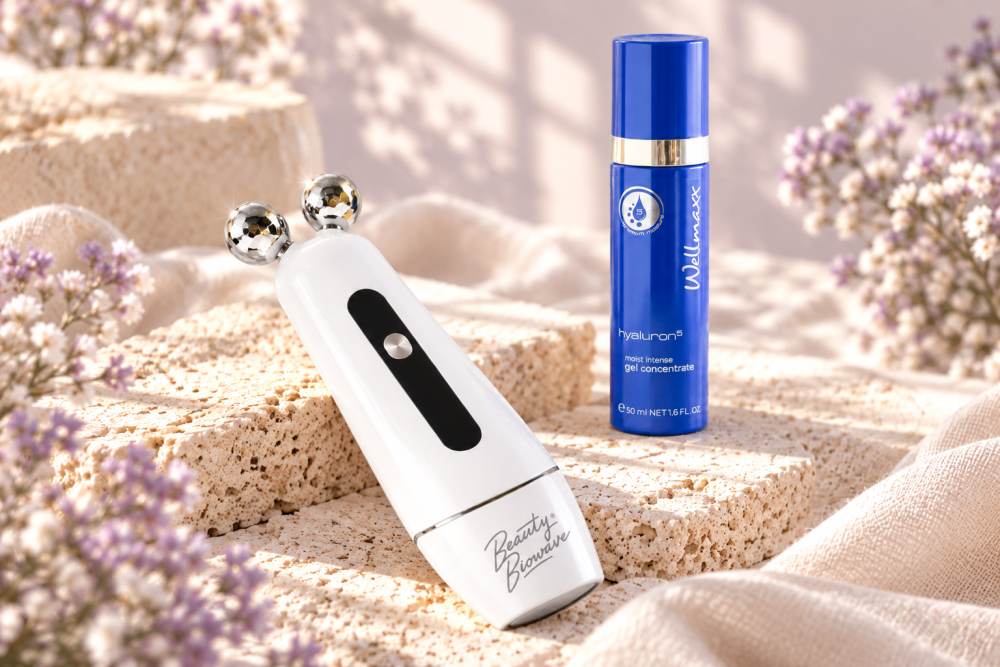 BeautyBiowave EXCLUSIVE roller a Wellmaxx Hyaluron⁵ Moist Intense Gel Concentrate