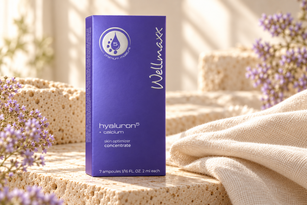 Wellmaxx Hyaluron5 + Calcium Skin Optimizer Concentrate ve slonovinovém zátiší