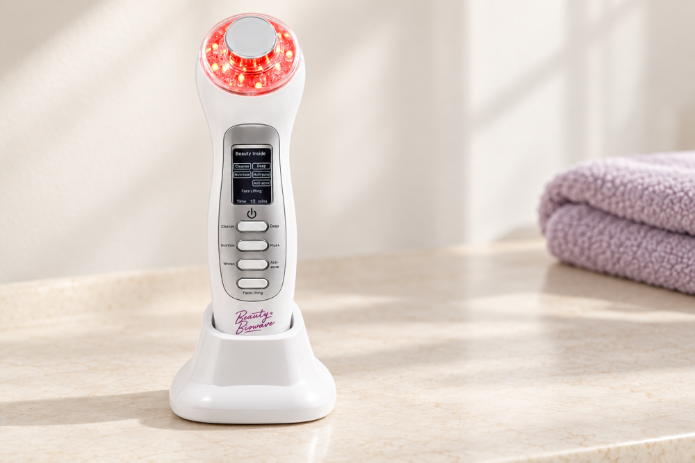 BeautyBiowave Profi 7v1 s galvanickou funkcí, ultrazvukem a LED v nabíjecí základně